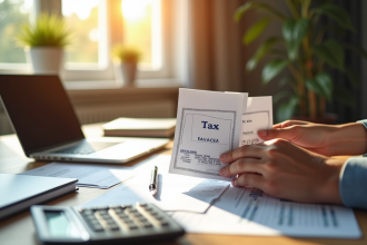 Bureau lumineux avec documents fiscaux et dossiers