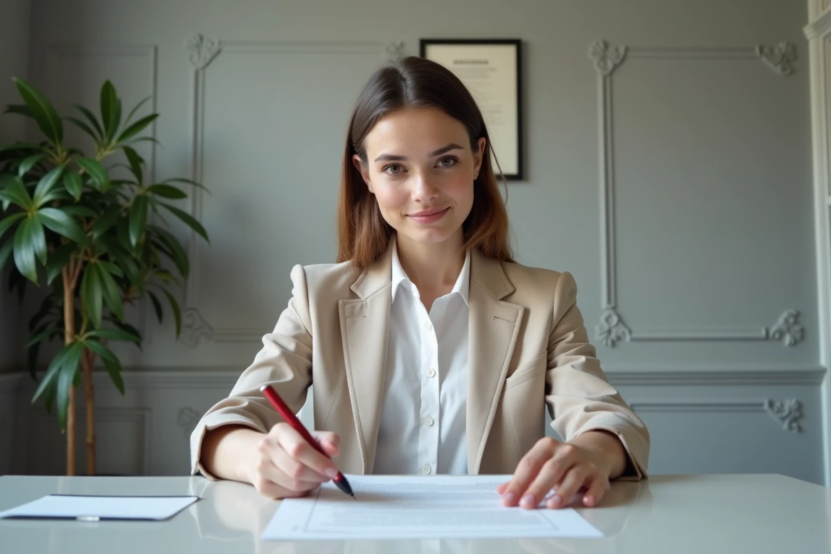 Cliente consultant un exemple de document notarial à Limoges dans un bureau de consultation