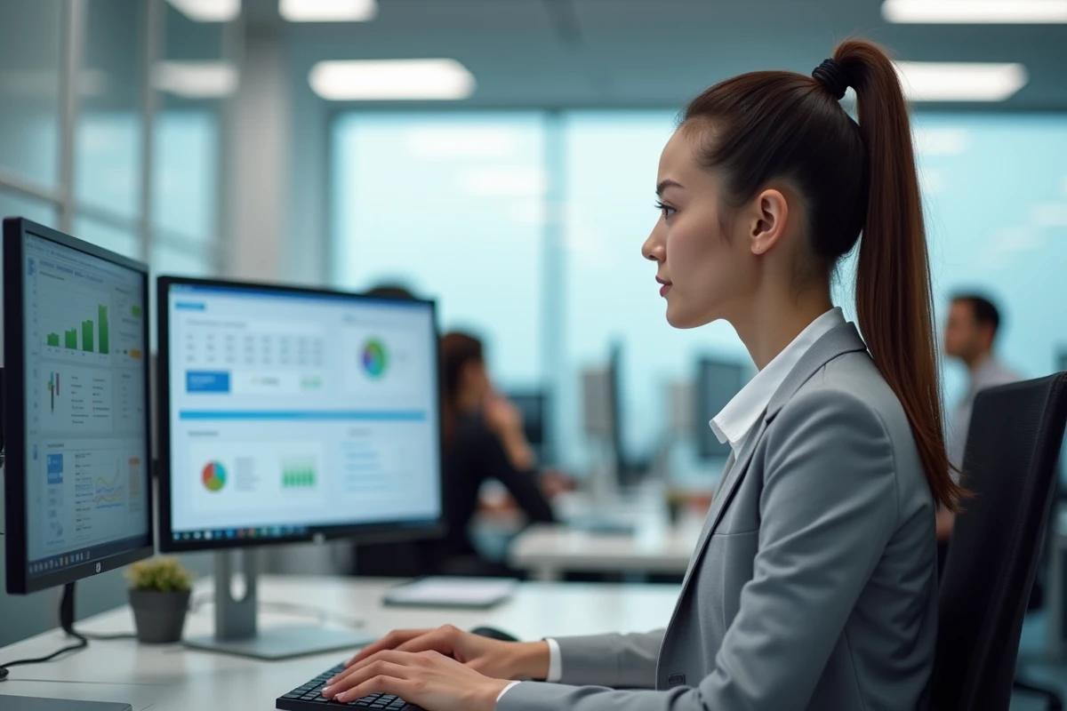 Comptable féminine travaillant sur la structuration juridique d'une société pour optimiser la TVA immobilière