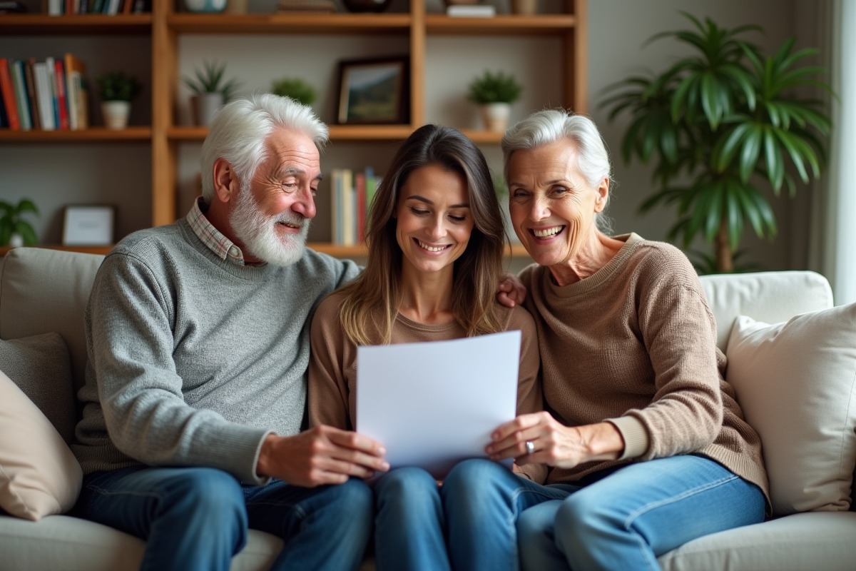 Couple âgé et conseillère en prêt immobilier