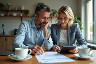 Couple français en réunion de prêt immobilier à la maison