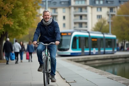 Homme à vélo sur la promenade de Grenoble