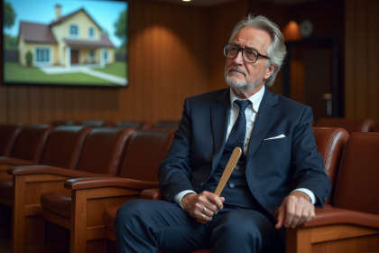 Homme d'âge moyen en costume lors d'une enchère immobilière