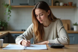 Femme en intérieur convertissant des mesures dans la cuisine