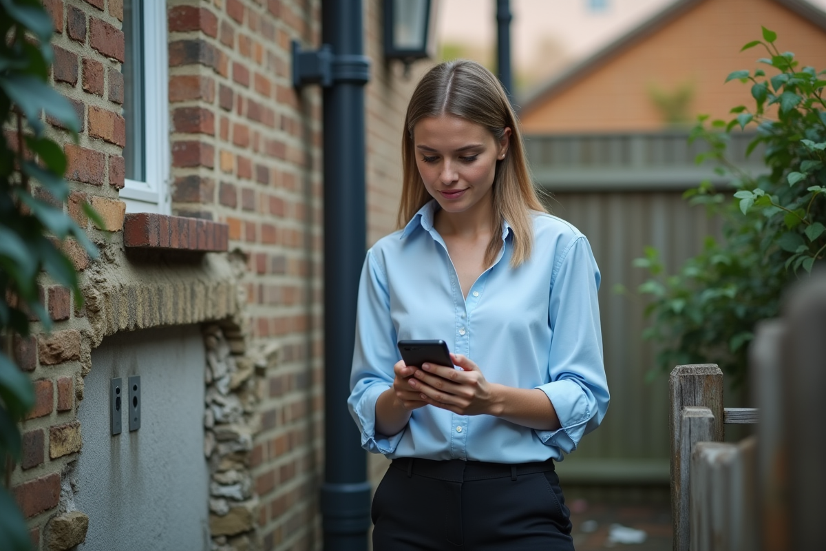 Jeune femme photographiant des traces d