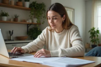 Femme remplissant un dossier logement à la maison