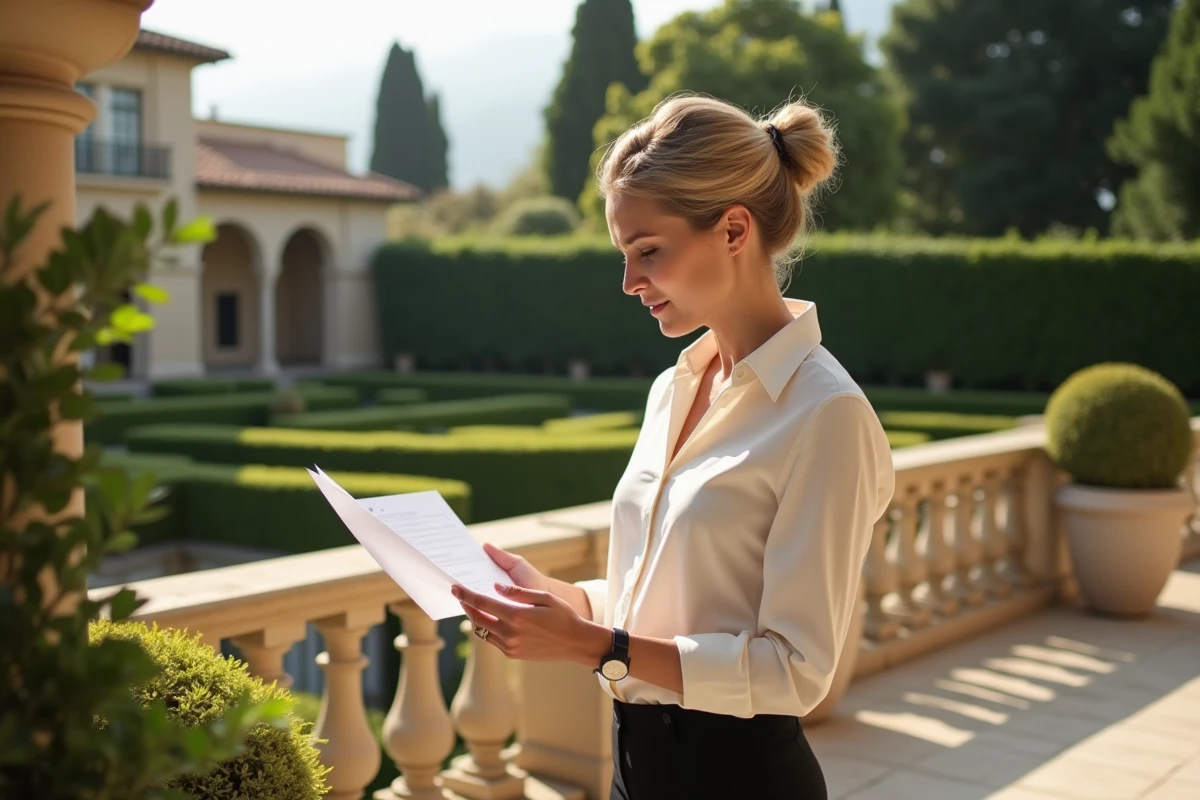 Femme professionnelle dans un jardin privé en villa de luxe