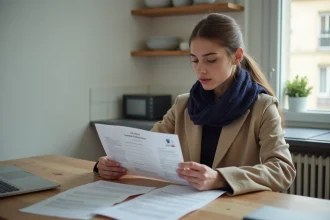 Jeune femme lisant une lettre d'offre de colocation à Paris