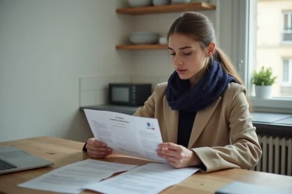 Jeune femme lisant une lettre d'offre de colocation à Paris