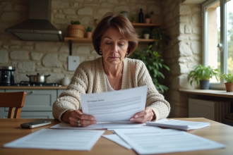 Femme d'âge moyen lisant des documents officiels en français