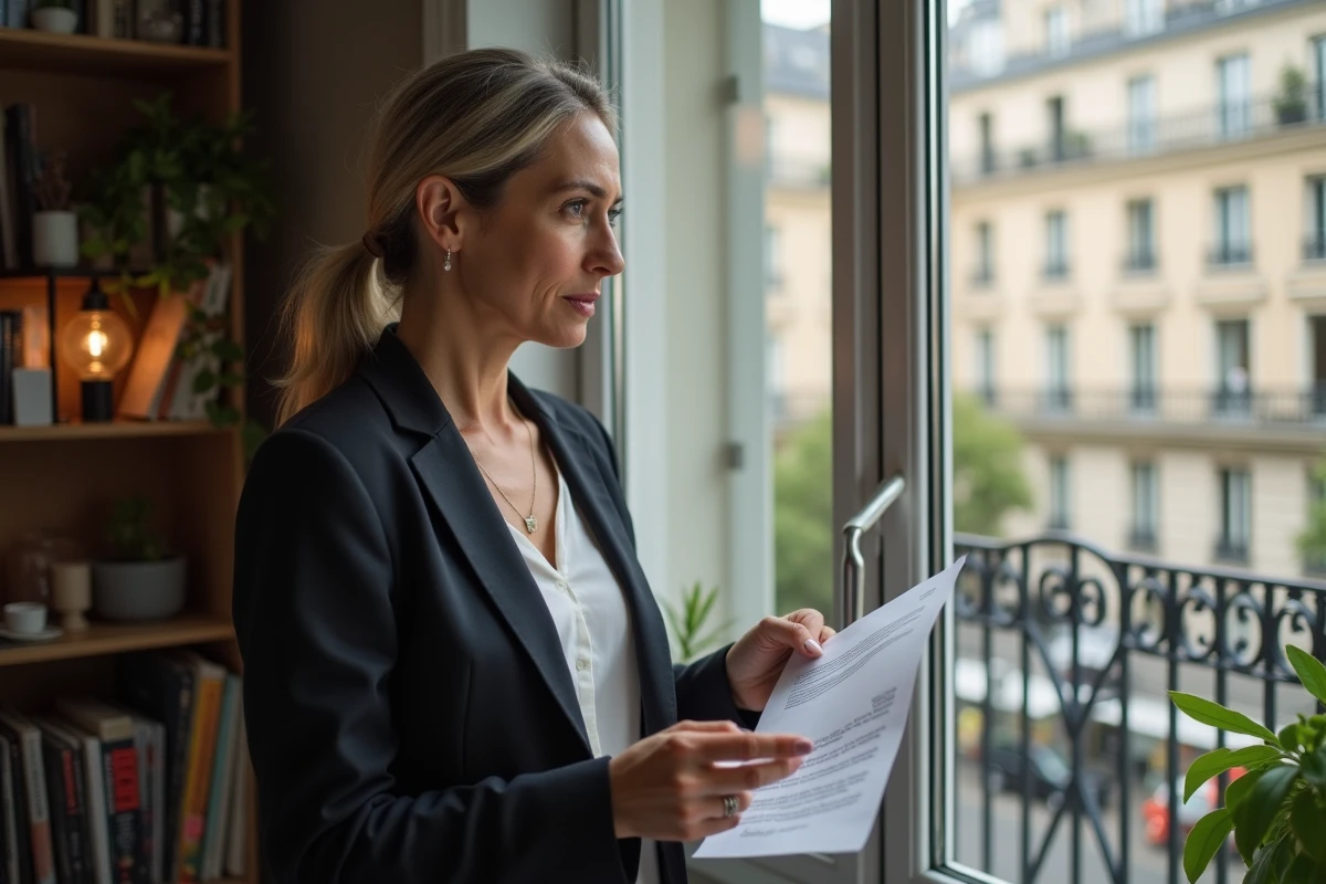 Femme lisant une lettre dans son appartement parisien
