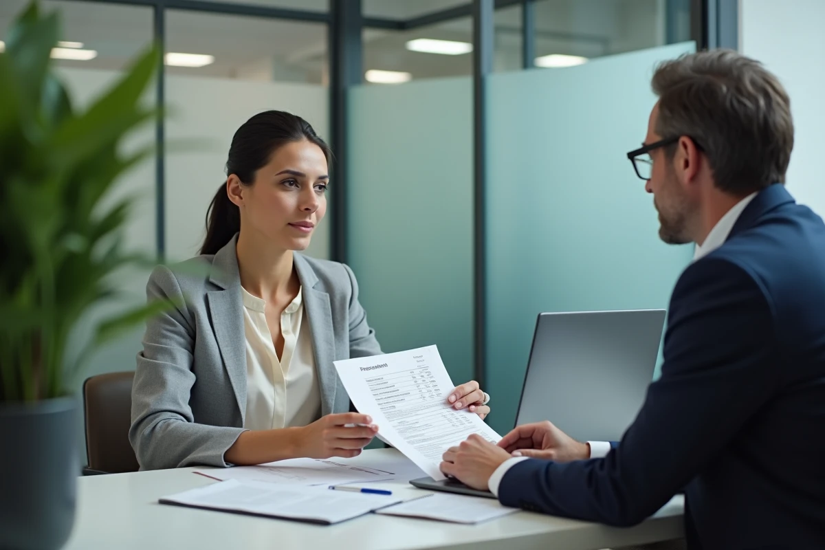 Femme discutant d'un financement bancaire pour les frais de notaire liés au rachat de soulte en indivision