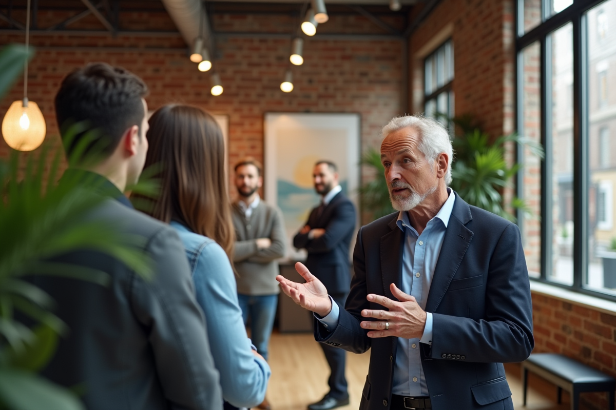 Guide montrant un espace de coworking rénové en intérieur