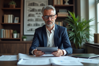 Homme d'affaires en costume dans un bureau professionnel