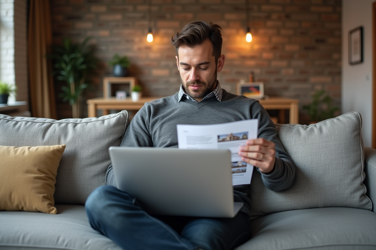 Homme en sweat gris dans un appartement moderne