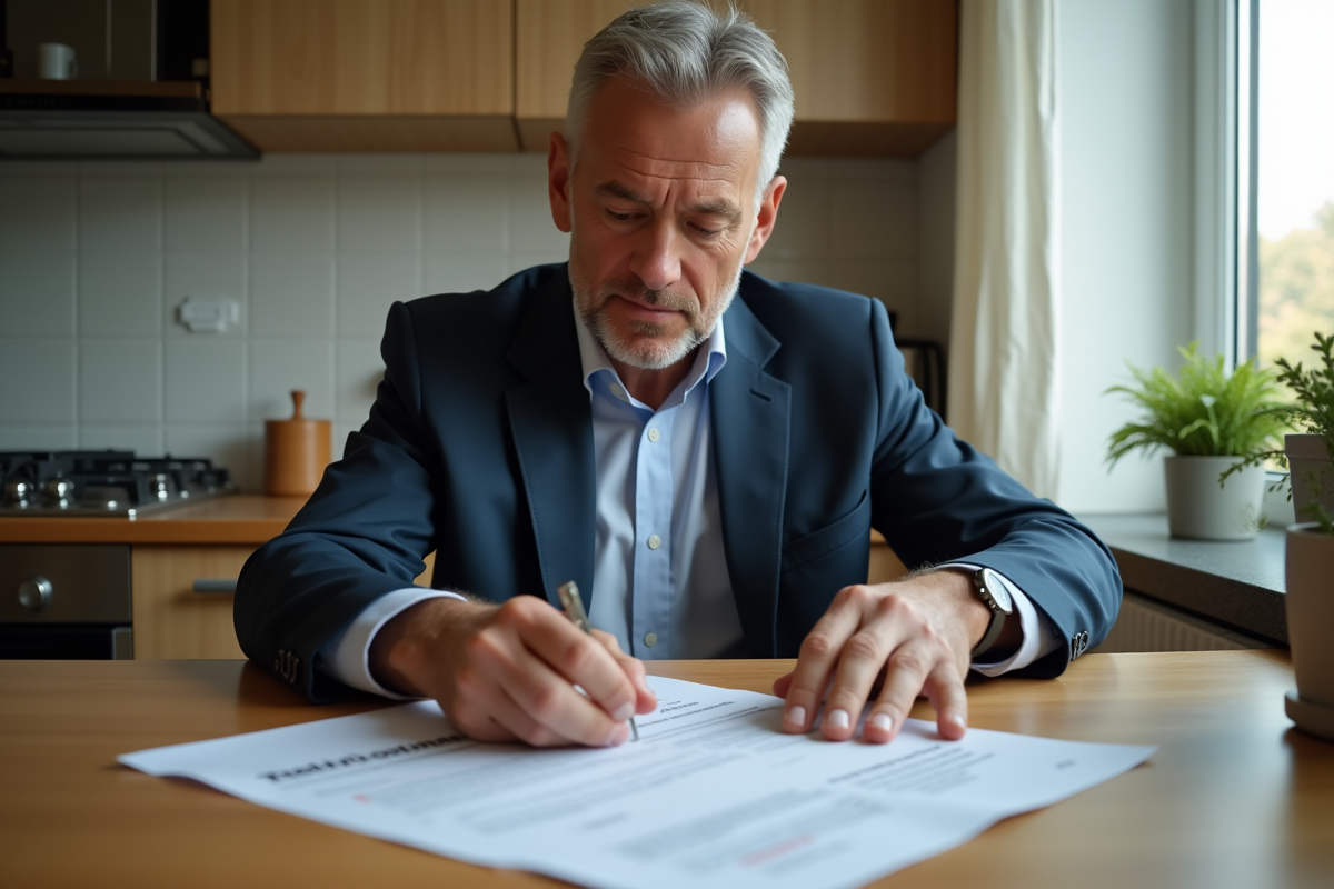 Homme posant des clés et une notification sur la table