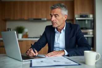 Homme d'âge moyen étudie un contrat de prêt immobilier