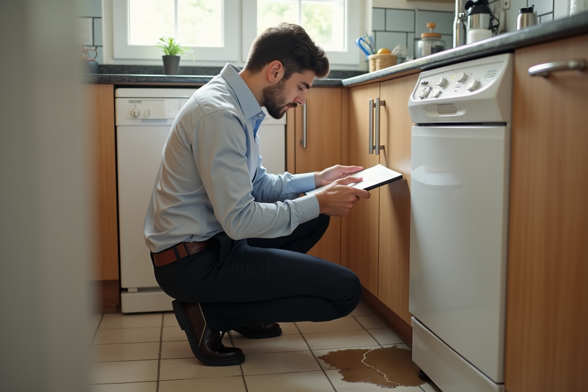 Jeune homme inspectant un dégât d