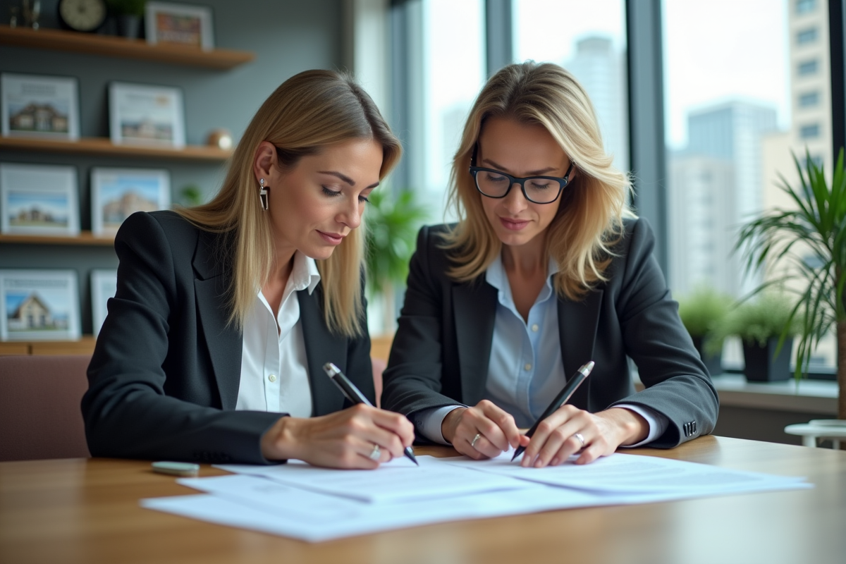 Femme d'âge moyen et agent immobilier en réunion