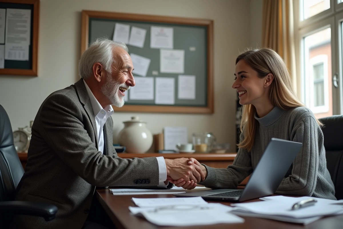 Propriétaire âgé serre la main d