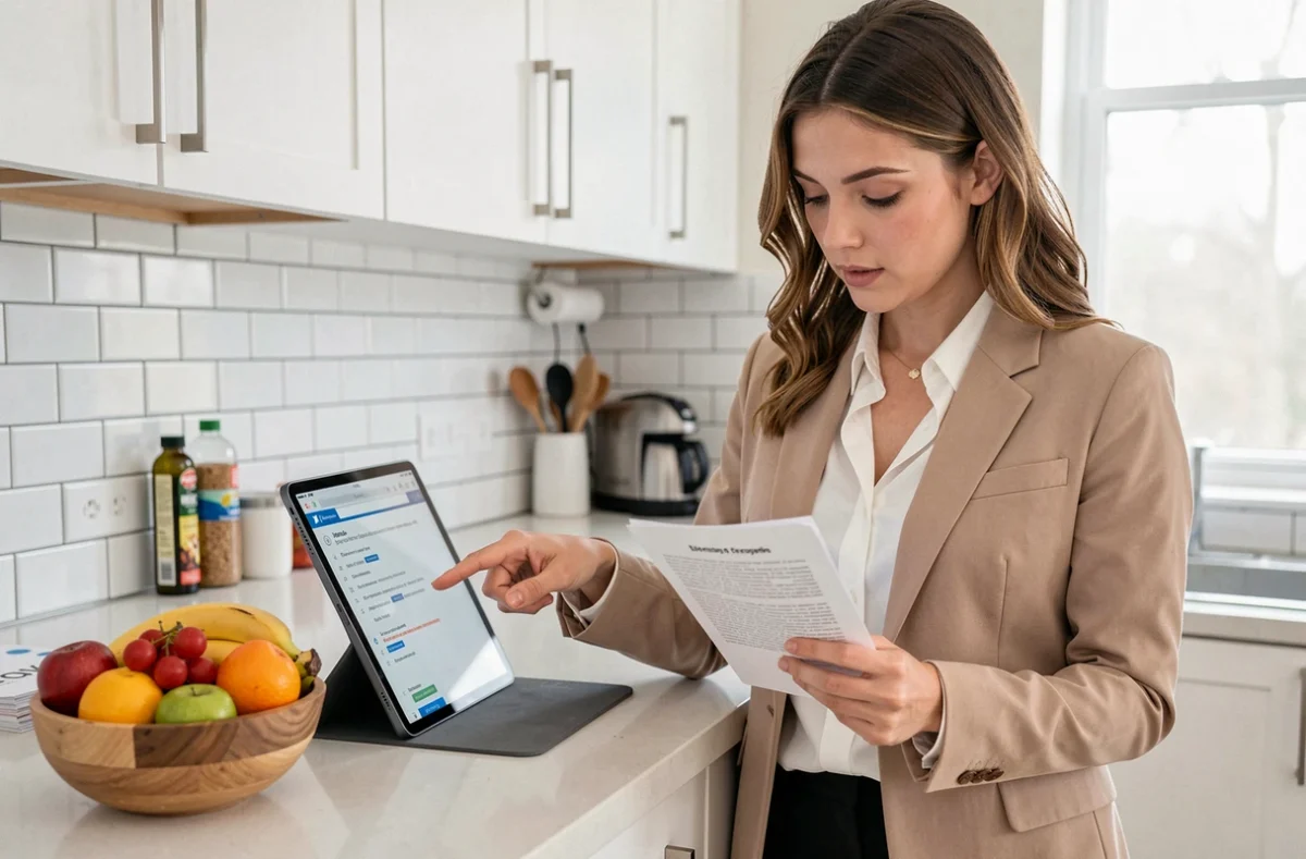 Jeune femme lisant des solutions de dépannage sur une tablette pour retrouver l'accès à son compte MyNexity