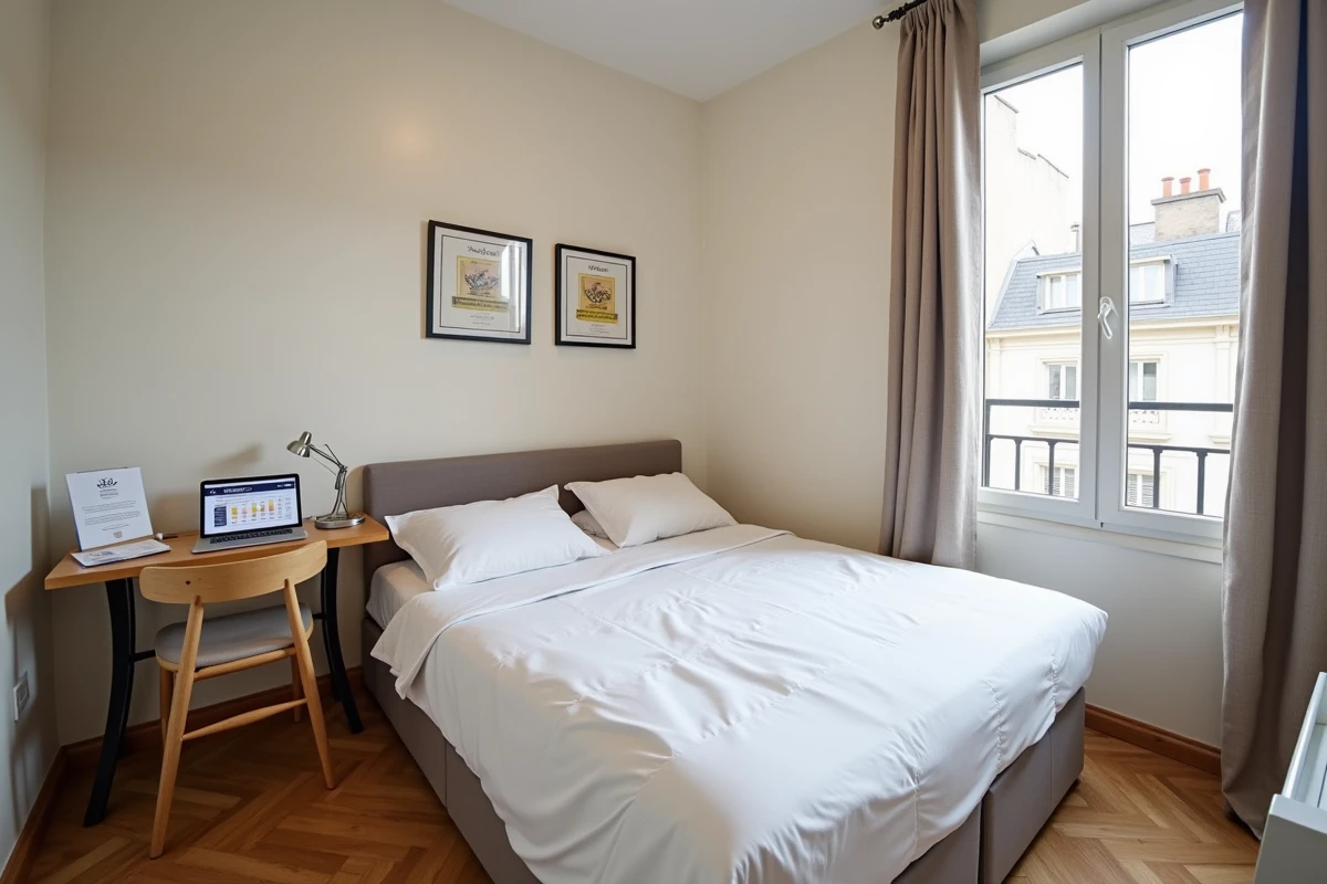 Studio meublé pour location touristique ponctuelle avec étoiles de classement affichées et documents administratifs